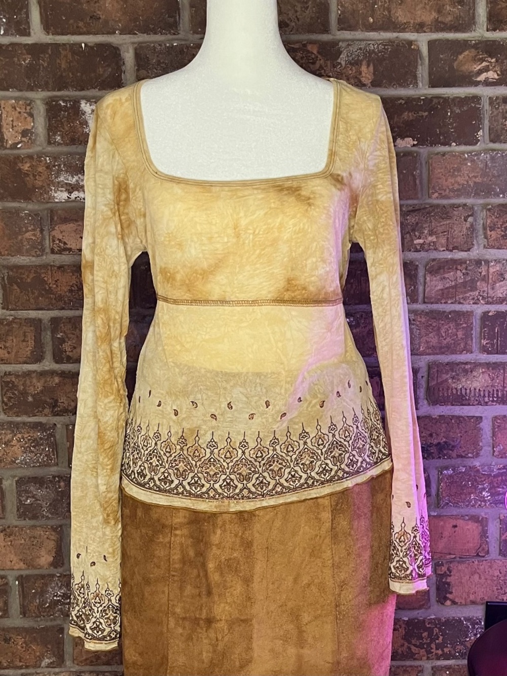 Sheer, Brown & Tan Tie-Dye Long Sleeve Blouse